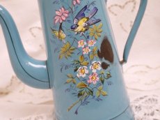 画像3: エトワール社ターコイズブルー小鳥と小花柄コーヒービギンポット (3)