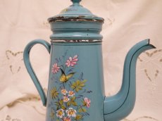 画像6: エトワール社ターコイズブルー小鳥と小花柄コーヒービギンポット (6)