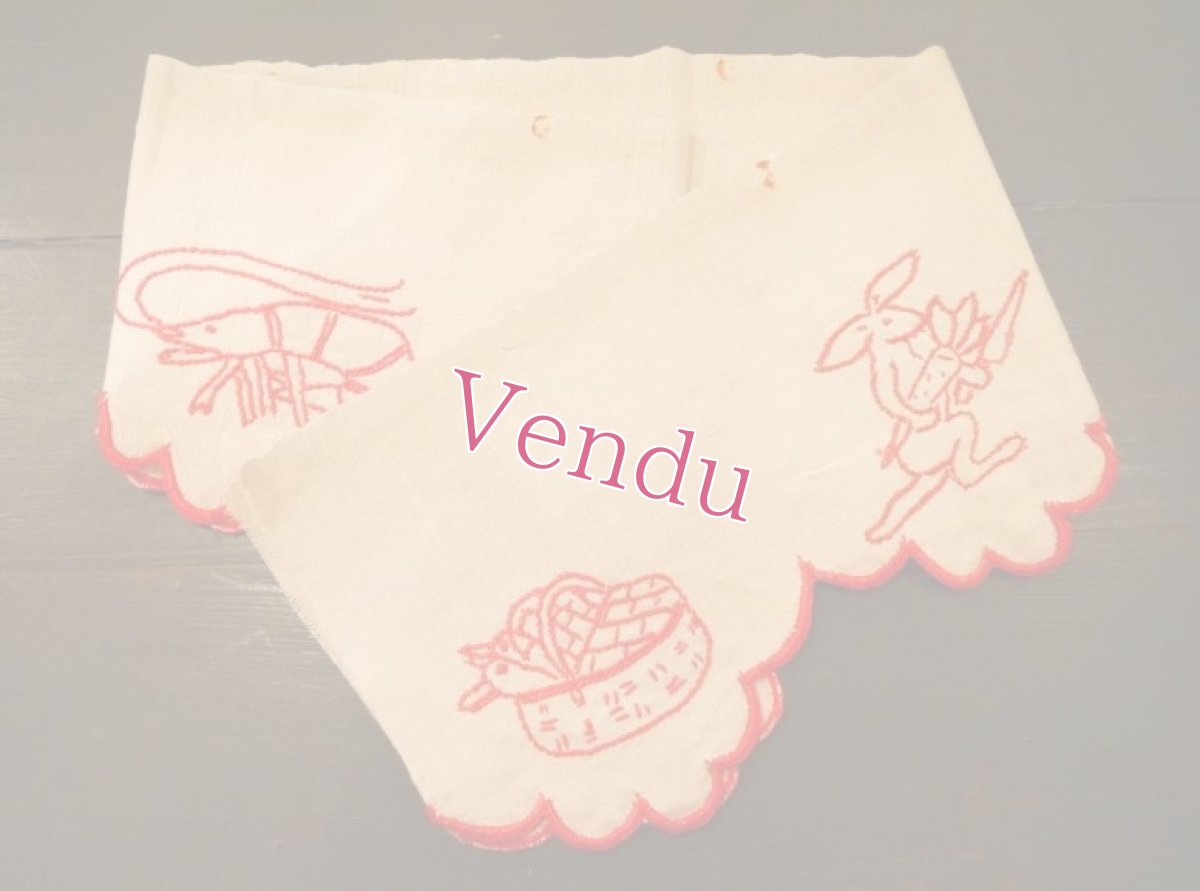 画像1: リネンレッドワーク刺繍飾り布 (1)