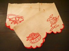 画像1: リネンレッドワーク刺繍飾り布 (1)