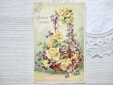 画像2: スミレと黄薔薇の花籠ポストカード (2)