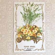 画像1: ドライフラワー付き花車のポストカード (1)