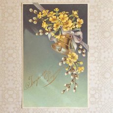 画像1: 黄色いお花とネコヤナギの柄　ポストカード (1)