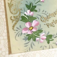 画像3: ピンクと白いお花柄のハンドペイントセルロイド製カード (3)