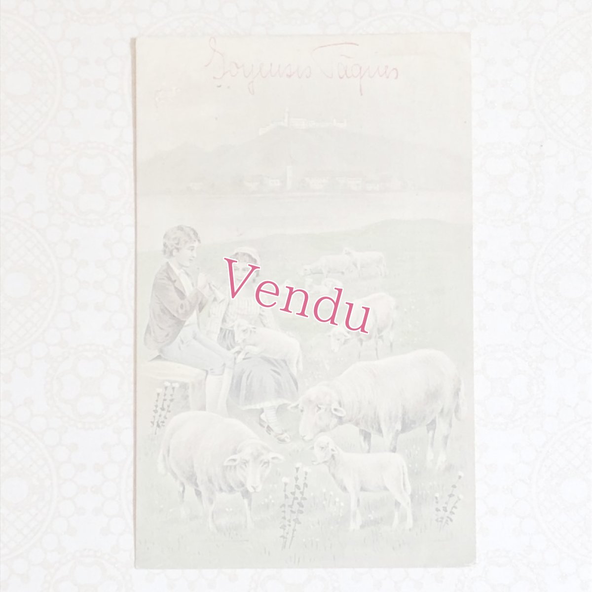 画像1: 羊飼いの少年と少女の柄　ヴィエナ　ポストカード (1)