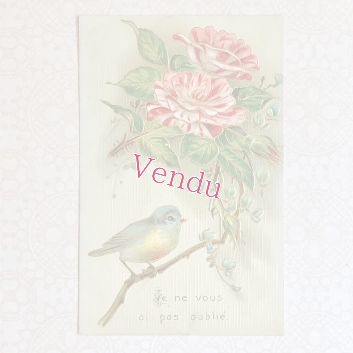 画像1: 薔薇と小鳥柄のポストカード (1)