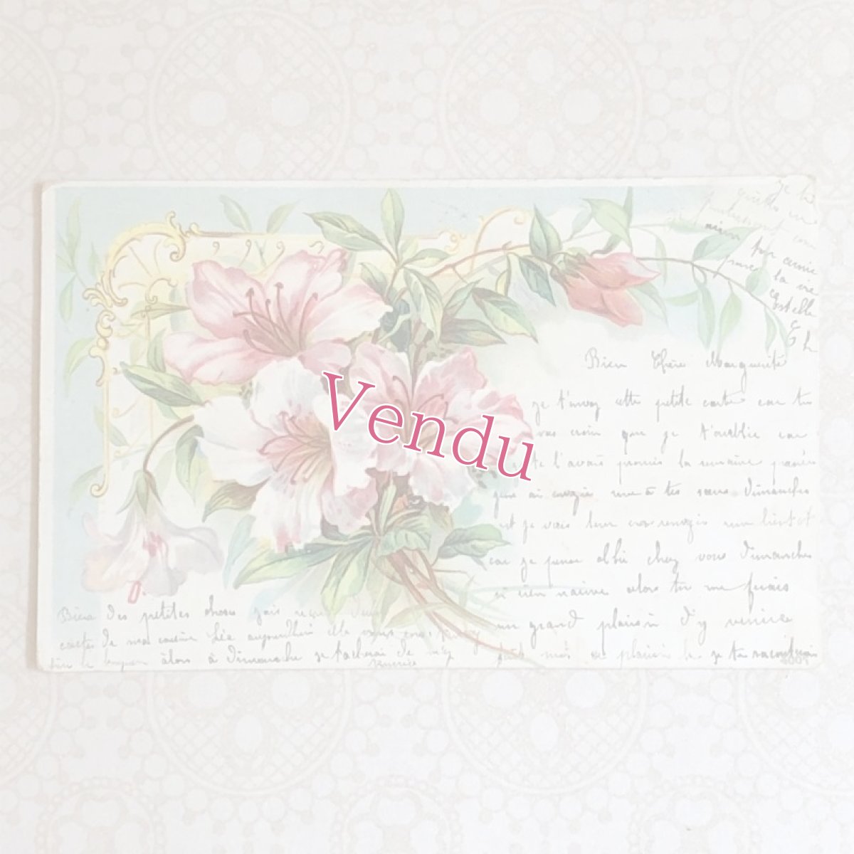 画像1: ピンクのお花ブーケ柄　ポストカード (1)