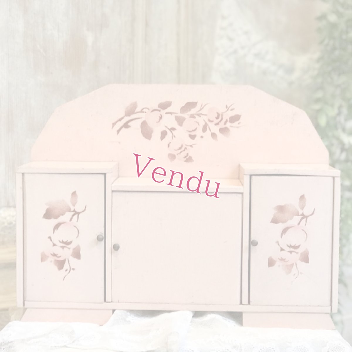 画像1: 木製ドール用　お花柄ピンクのキャビネット (1)