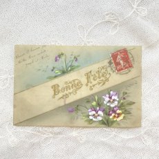 画像1: ビオラのハンドペイント　セルロイドのポストカード.a (1)