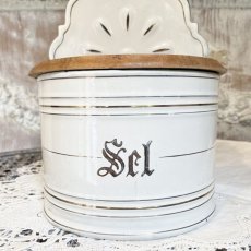 画像5: ホワイトとゴールドのエナメルソルトボックス Sel缶 (5)
