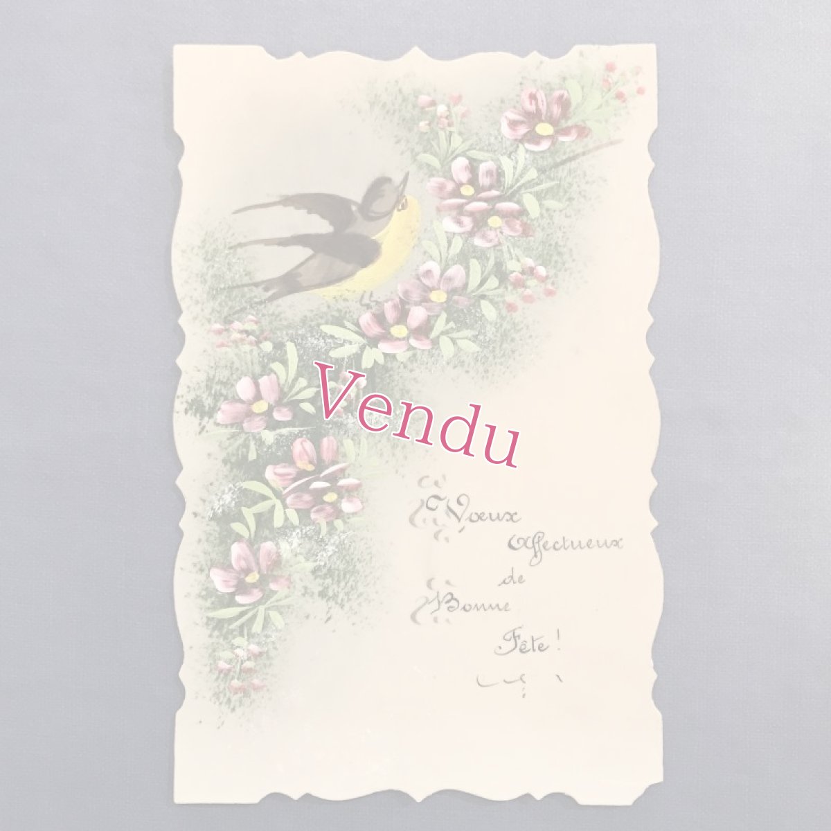 画像1: ツバメと紫花のセルロイドポストカード (1)