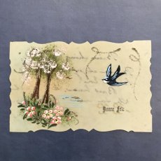 画像1: 花とツバメのセルロイドポストカード (1)