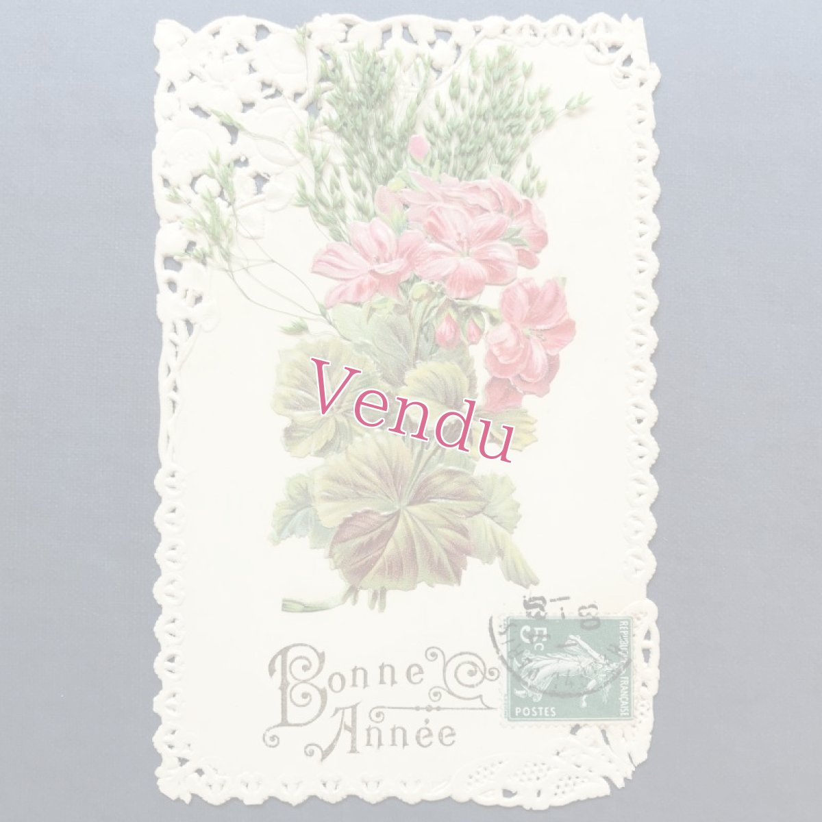 画像1: ピンクのお花のクロモス加工ポストカード (1)