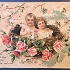画像2: 2人の兄妹と薔薇籠 エンボス加工のポストカード (2)