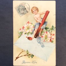 画像1: 子供と手紙　エンボス加工のポストカード (1)