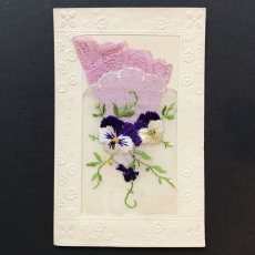 画像1: シルクのパンジーの刺繍ポストカード (1)