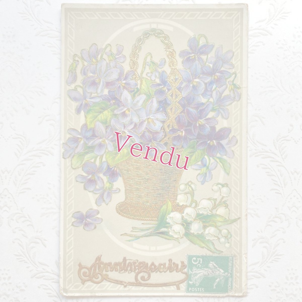 画像1: スミレの花かごとスズランのポストカード (1)