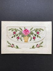 画像1: 薔薇の花カゴ刺繍ポストカード (1)