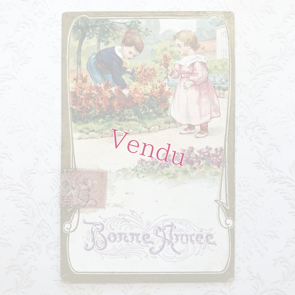 画像1: Bonne Annee 男の子と女の子ポストカード (1)