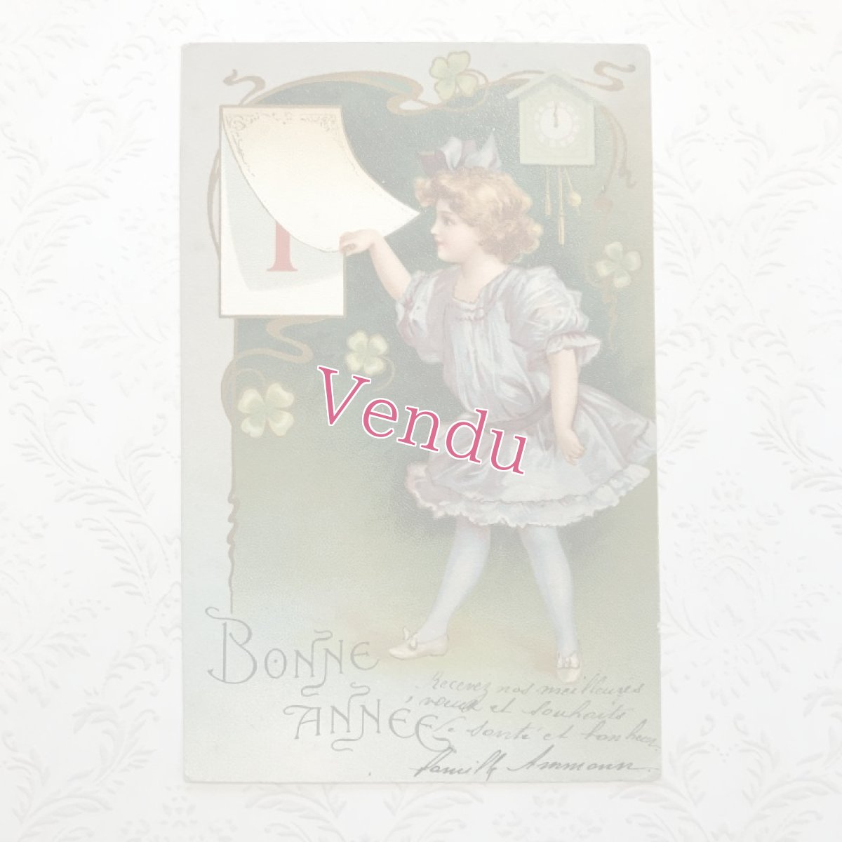 画像1: Bonne Annee  クローバーと少女のポストカード (1)