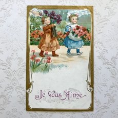 画像1: Je vous Aime 2人の女の子のポストカード (1)