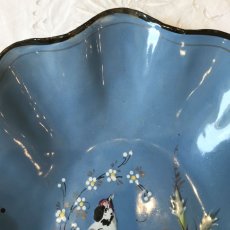 画像15: 小鳥と花々のブルーホーローパントレイ (15)