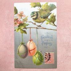 画像1: イースター小鳥とエッグのシルバーポストカード (1)