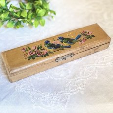 画像1: 小鳥と野バラの木製ペンケース (1)