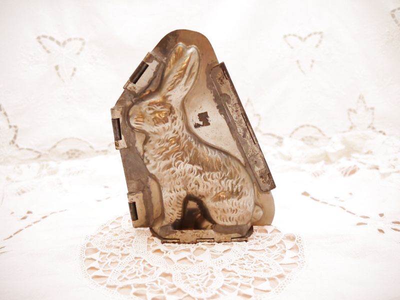 イギリスアンティークガラスモールドウサギうさぎ2点ゼリー型アルミ