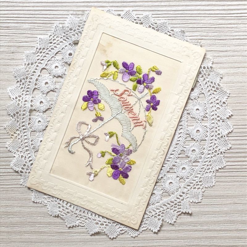 通常価格¥2200→¥1540*スミレと日傘の刺繍のポストカード - Torico-lore