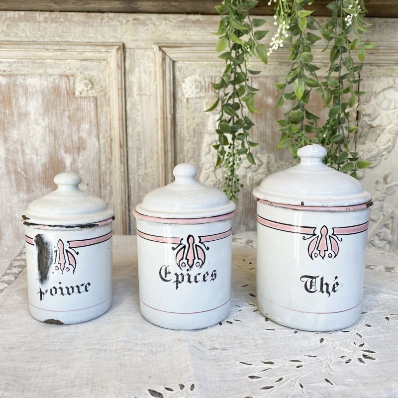 ホワイト地ピンクラインキャニスター ６点セット Torico Lore