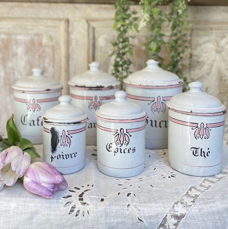 ホワイト地ピンクラインキャニスター ６点セット Torico Lore