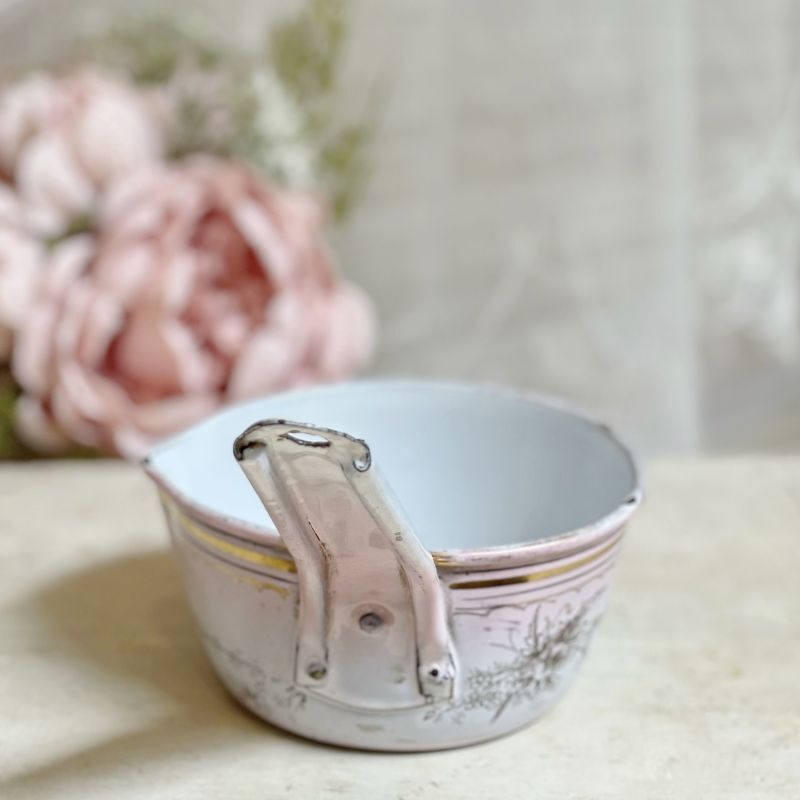 通常価格¥8800→¥6160*ピンクぼかしと草花柄ゴールドラインのホーロー