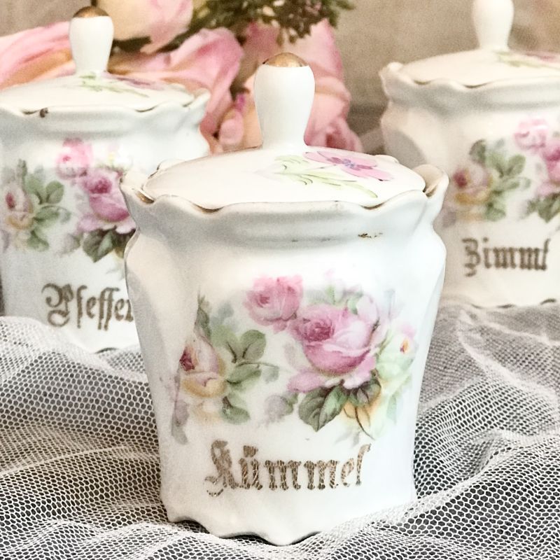 アンティーク かわいい花柄ショヴィニ磁器キャニスター V1