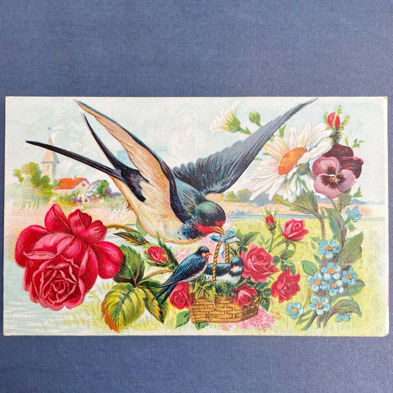 画像1: ツバメと花々のポストカード (1)